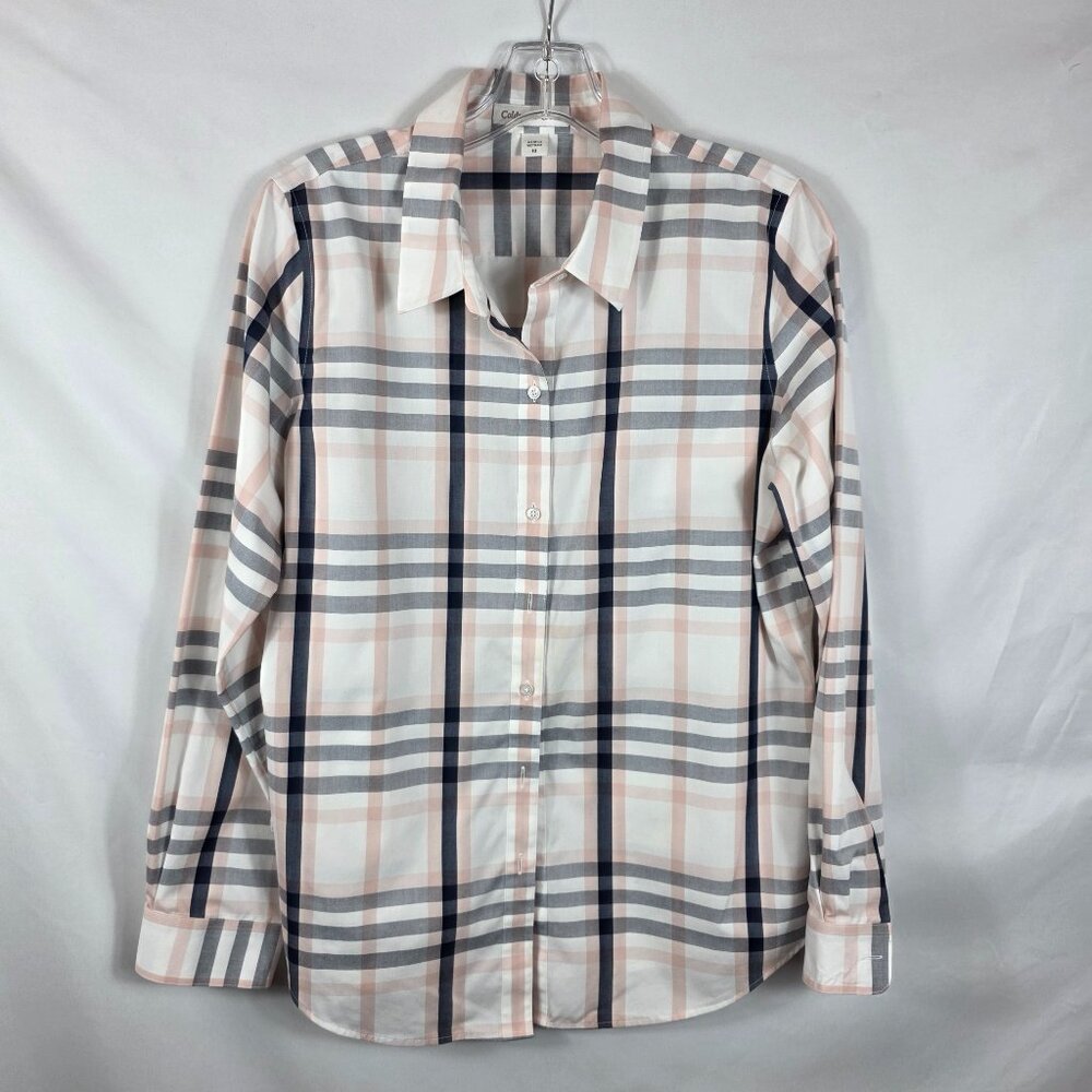 Coldwater Creek Long Sleeve Plaid Button Front Shirt Women's Size 10 Pink White